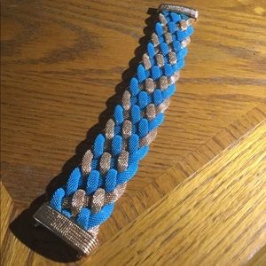 Blue and gold woven mesh magnetic bracelet